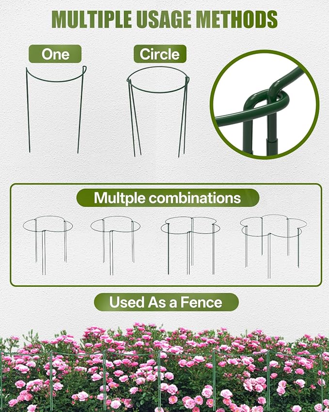Joyhalo 12 Pack Peony Cages and Supports, 32 Inch Adjustable Plant Stakes for Outdoor Plants, Plant Support Stakes, Peony Cage with 15 Pcs Twist Ties, Flower Stakes Peonies Support Cages for Plants