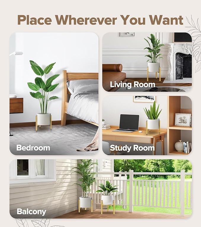 Plant Stand Indoor Adjustable, Metal Modern Indoor Plant Stand, Heavy Duty Plant Stands Outdoor Corner, Stable Plant Holder, Fits 8 to 12 Inches Pots, Gold, 1 Pack, Pot & Plant Not Included