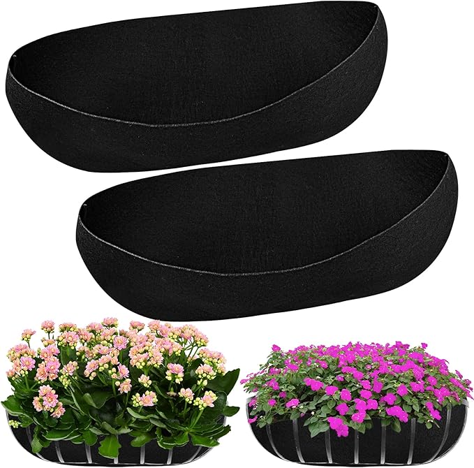 2PCS 36Inch Upgraded Planter Basket Liners Fabric Window Box Liners Felt Trough Planter Liner Black Flower Basket Liner Non-Woven Hanging Plant Liner for Planters Garden Fence - Avoid Bird Nesting