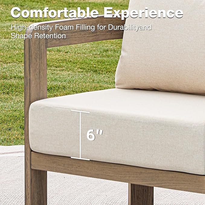Outdoor Patio Furniture Set, 5 Pieces Modern Metal Patio Conversation Set with 6" Thick Cushions, Outdoor Lounge Sofa 350lbs for Backyard Porch Balcony, Beige