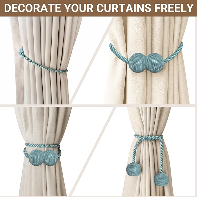 Hion Magnetic Curtain Tiebacks Gray Blue 6 Pack, Curtain Tiebacks Buckles Holdbacks Holders Hooks Clip for Home Bedroom Office Decorative Thick or Thin Curtain