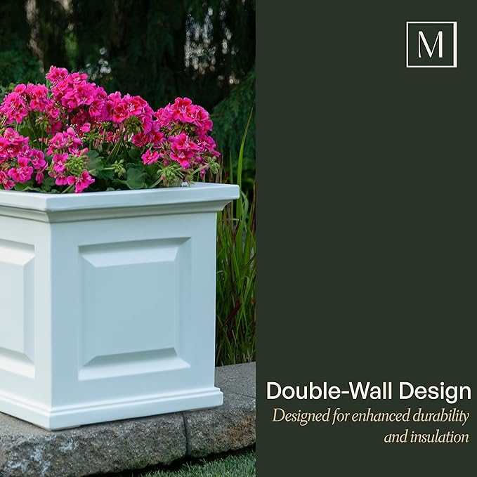 Mayne Nantucket 20-Inch Square Planter – Self-Watering, Weather-Resistant Planter for Flowers – Durable Outdoor Design for Patio, Porch, or Entryway