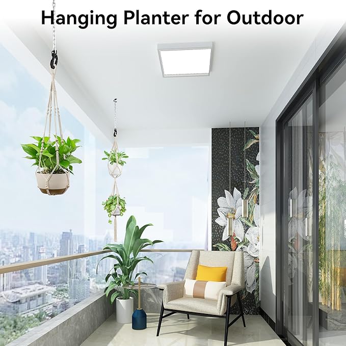 USLAI Macrame Plant Hanger Indoor Outdoor, Fits 4 to 15 Inch Pots, Strong Hanging Planter Holder, Boho Home Decor, 49+35 Inch, Ivory (POTS NOT Included)