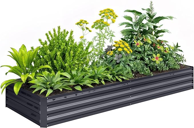 Outsunny Galvanized Raised Garden Bed, 8' x 3' x 1' Metal Planter Box, for Growing Vegetables, Flowers, Herbs, Succulents, Gray