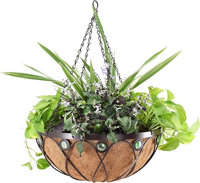Arcadia Garden Products Emerald Series Round Hanging Basket Planters, 20-Inch Metal Copper Accent CB03