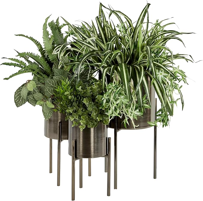 Deco 79 Metal Indoor Outdoor Planter Large Planter Pot with Removable Stand, Set of 3 Planters 18", 14", 12"H, Black