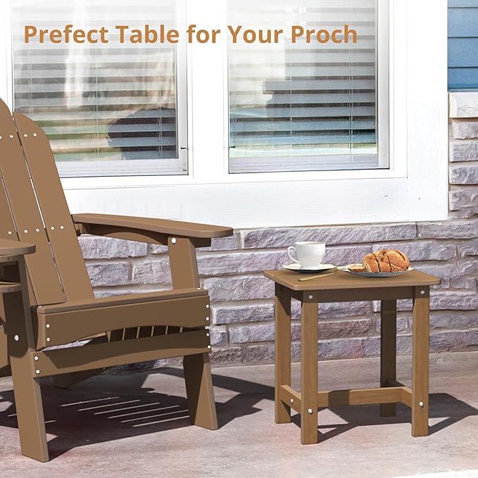LUE BONA Outdoor Side Table Set of 2, HDPS Small Outdoor Table, Adirondack Side Table, Outside End Table for Patio, Porch, Deck, Pool, Weather Resistant/Easy Maintenance/Indoor or Outside Use, Brown
