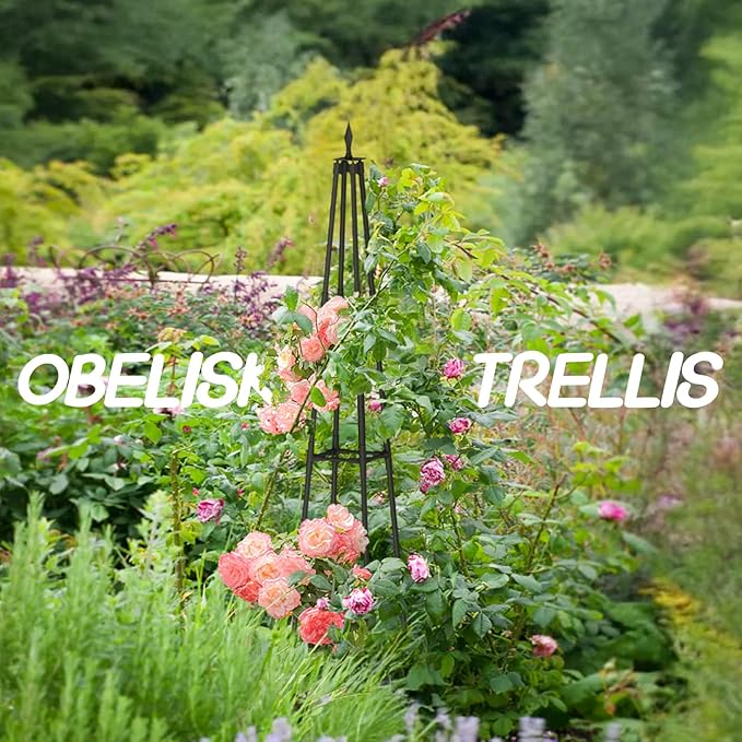 Obelisk Trellis for Climbing Plants Outdoor,4.0 Ft Garden Trellis for Potted Plants, Metal Trellis with Anti-Rust Coated for Potted Plants Indoor, Plant Support for Vegetables, Vines