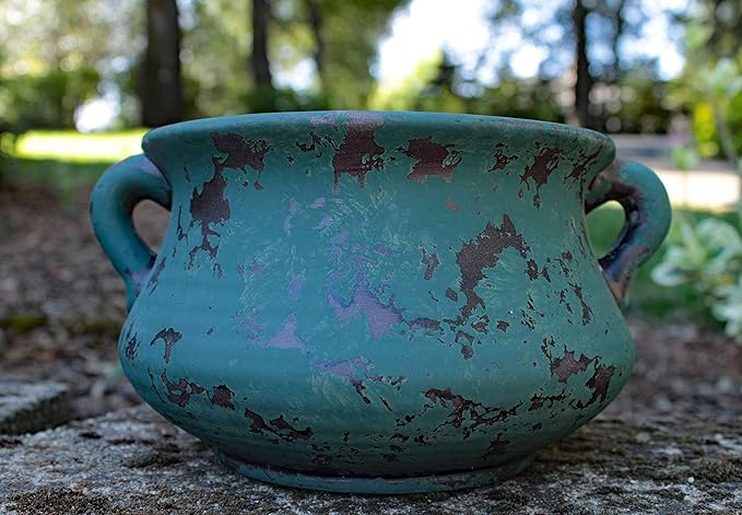 Egyptian Era Designed Earthen Ware Terra-Cotta Vessel/Planter with Looped Handles (Green)