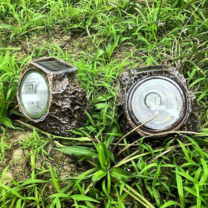 EiGreen Solar Garden Rock Lights Outdoor, 2 Pack 10 LED Waterproof Solar Powered Rock Light，Yard Landscaping Spotlights, for Indoor and Outdoor Decoration