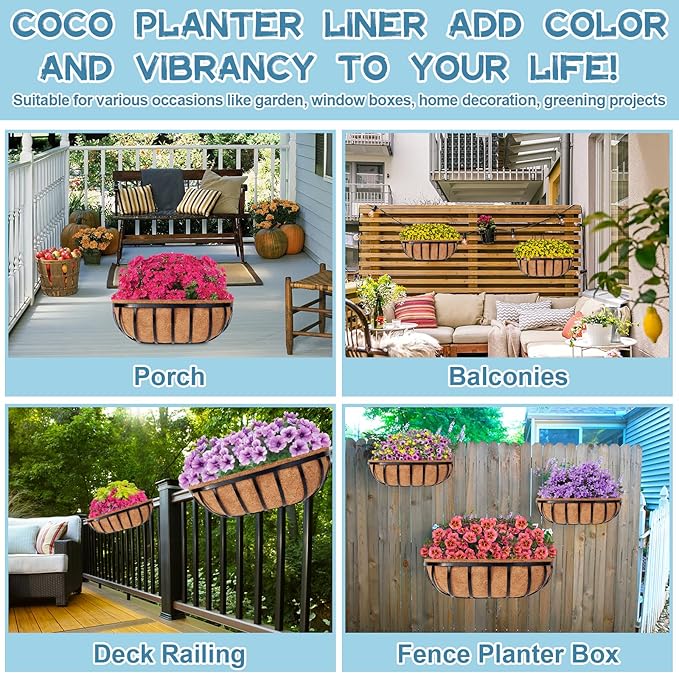 Riare 2 Pack 48 Inch Trough Coco Coir Liners for Planters, Pre-Formed Coconut Coir Replacement Liner Natural Coco Fiber Window Box Liners for Wall Planter, Window Basket Deck Railing Planter