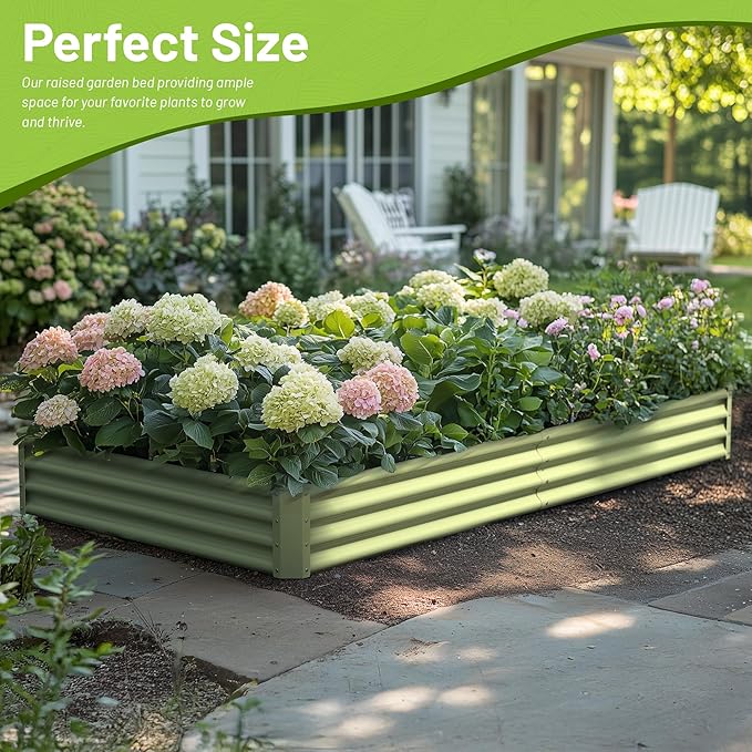 2PCS 8x4x1FT Galvanized Raised Garden Bed, Galvanized Planter Raised Garden Boxes Outdoor, Large Metal Raised Garden Beds for Vegetables-Green