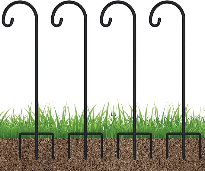 FEED GARDEN Adjustable 32 Inch Shepherd Hooks Thick Rust Resistant Steel Shepard Hooks for Outdoor Hanging Lanterns, Bird Feeders, Solar Lights, Weddings Decor 4 Pack