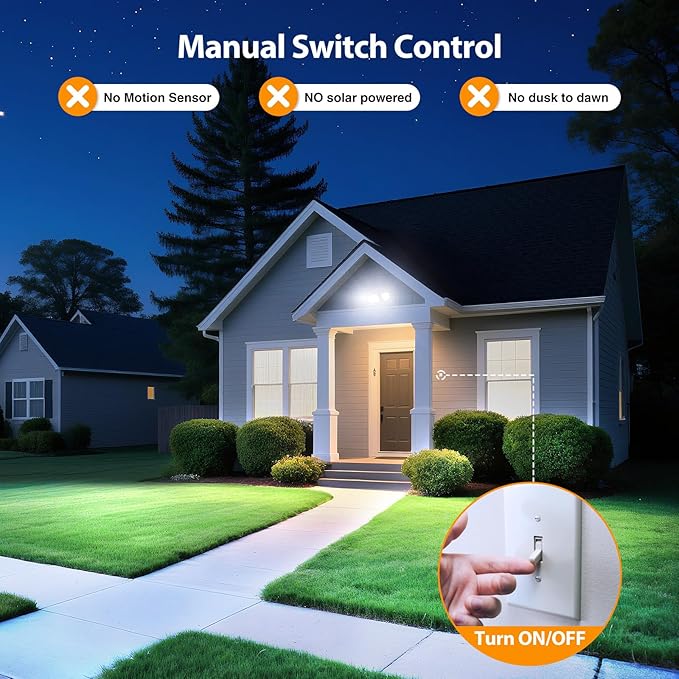 Onforu 2 Pack 75W Flood Lights Outdoor, 7000LM LED Flood Lighting Outdoor Switch Controlled, IP65 Waterproof Exterior Floodlight Fixture with 3 Adjustable Heads, 6500K Security Light for Garage Yard