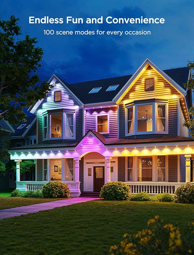 Govee Permanent Outdoor Lights 2, 100ft RGBIC Outdoor Lights with 72 LED Lights, IP67 Waterproof, 100 Scene Modes with 40lm White for Outdoor Decorations, Works with Alexa, Google Assistant, Black