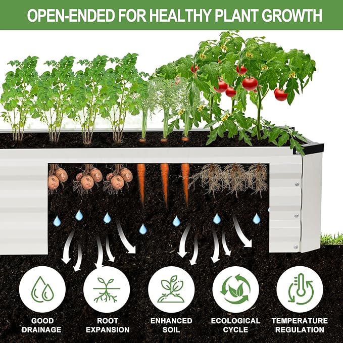 Galvanized Raised Garden Bed Outdoor | Metal Raised Garden Bed for Gardening 2Pack | Large Planter Box for Vegetables Flowers Fruits | Easy Assembly & Safety Design Flower Beds 12x2x1ft White