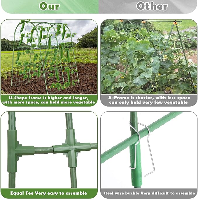 Cucumber Trellis for Raised Bed, Garden Arch Trellis for Climbing Plants Outdoor, Metal Garden Trellis for Spring Vegetables, Cucumber Trellis for Spring Tomato, Bean, Pea, Grape, Plant