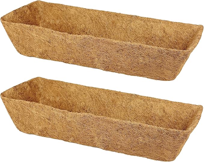 2 Pack 24 Inch Trough Coconut Liners for Window Box Planter Natural Coco Fiber Replacement Liner for Outdoor Plants Flowers Outside Coir Planters Porch Balcony Garden Decor