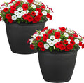 Sunnydaze 20-Inch Anjelica Large Plastic Pot for Plants - Outdoor Double-Walled Large Plastic Planter with Drillable Drainage Holes - Matte Black - 2pk