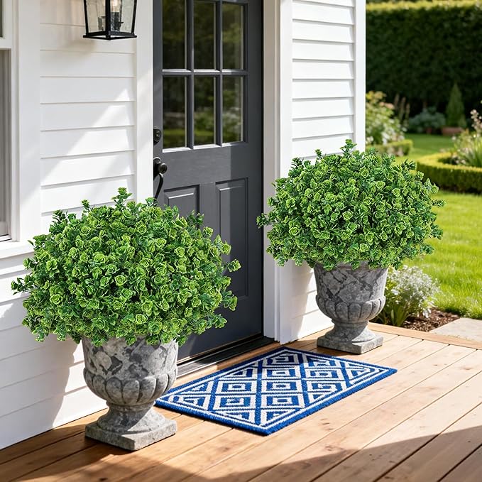 Artificial Fake Outdoor Plants for Spring Summer Decoration, 12 Bundles Fake Plastic Roses UV Resistant Look Real Faux Plants for Planter Outside Front Door Porch Patio Balcony Garden Indoor Yard Urn