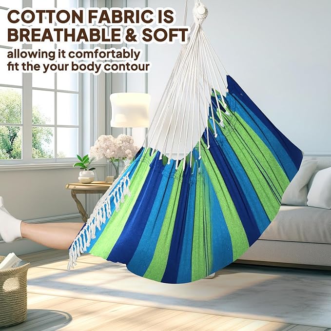 Chihee Hammock Chair 4.9ft x 3.9ft Max 500 Lbs Widen Hanging Swing 2 Cushions Included Metal Spreader Bar with Anti-Slip Grooves Portable Comfy Hanging Chair Side Pocket Bohemian Chair Indoor Outdoor