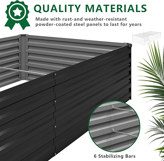 8x4x1.5FT Galvanized Raised Garden Bed,Vegetable Boxes-Rectangle Metal Flower Box,Large Planter Raised Beds Outdoor Garden for Planting,Fruit,Herb-Black