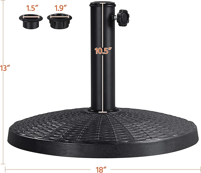 Yaheetech 22 lbs Heavy Duty Outdoor Umbrella Base 18" Round Patio Umbrella Stand Market Umbrella Base for Garden & Lawn, Black