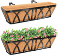 Riare 2 Pack 24 Inch Metal Railing Planter Window Box with Coco Liner- Adjustable Window Flower Boxes for Railings, Hanging Rail Planters for Deck, Balcony, Porch, Fence, Indoor Outdoor Plants