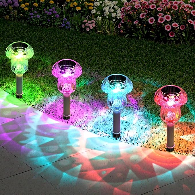 Mancra 8 Pack Mushroom Solar Pathway Lights, Color Changing LED Solar Outdoor Lights Waterproof, Dusk to Dawn Auto On/Off Garden Decor for Yard Landscape Walkway