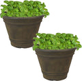Sunnydaze 20-Inch Franklin Large Plant Pot - Polyresin Round Outdoor Planter with Drillable Drainage Hole - 2 Pack - Sable