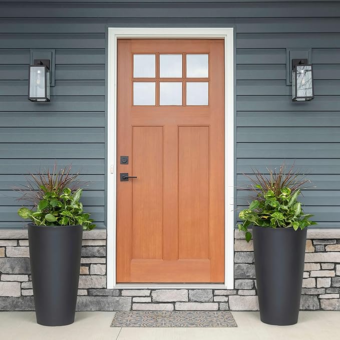 Step2 Tremont Tall Round Tapered Planter, 28" Tall, Indoor/Outdoor Plants, Efficient Drainage, Durable Resin, Onyx Black