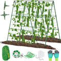 Cucumber Trellis for Raised Beds, 45 x 53 Inch Adjustable Size A-Frame Garden Trellis for Climbing Plant Outdoors with Climbing Net and Plant Support Clip for Vegetable Grape Tomato Bean Pea