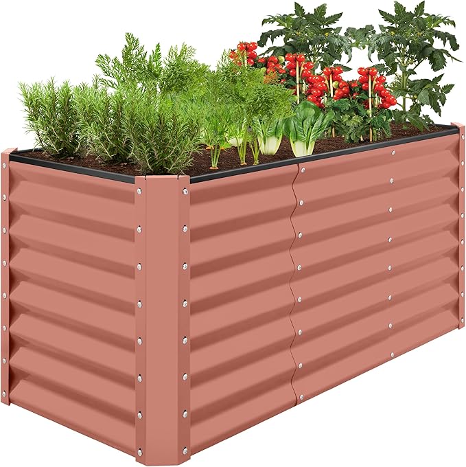Best Choice Products 4x2x2ft Outdoor Metal Raised Garden Bed, Deep Root Box Planter for Vegetables, Flowers, Herbs, 119 Gallon Capacity, 100% Non Toxic Materials - Terracotta