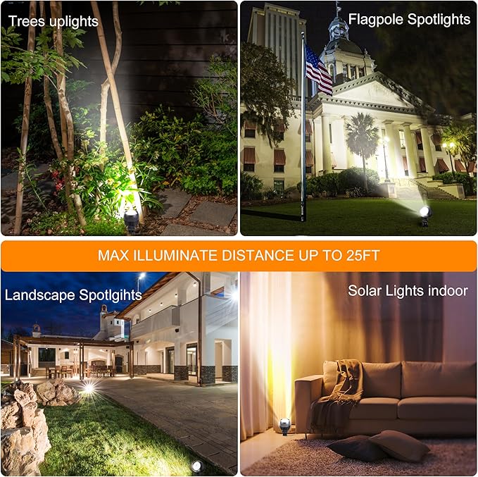 SUNLONG Solar Outdoor Lights,Solar Spot Lights Outdoor Waterproof Solar Spotlight Landscaping for Yard Garden Flag Pathway Trees(Natural White)