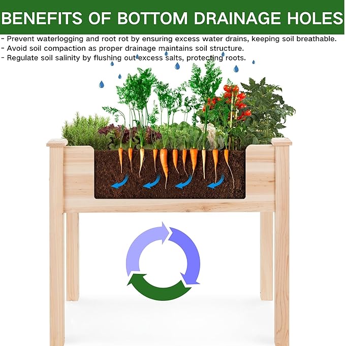 34x18x30in Wooden Raised Garden Bed with Legs,Elevated Reinforced Planter Box with Bed Liner for Backyard/Patio/Gardener,150lb Capacity - Natural
