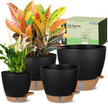 Self-Watering Pots for Indoor Plants 4 Pack, 6/8/10/12 Inch Outdoor Planters with Water Level Indicator&Deep Reservoir, Decorative Flower Pots for Indoor Plants,Home Decor (Black, 12+10+8+6 inch)