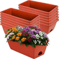 Window Box Planter, 12 Pack Plastic Vegetable Flower Planters Boxes 17 Inches Rectangular Flower Pots with Saucers for Indoor Outdoor Garden, Patio, Home Decor (Brick RED) (Brick RED)