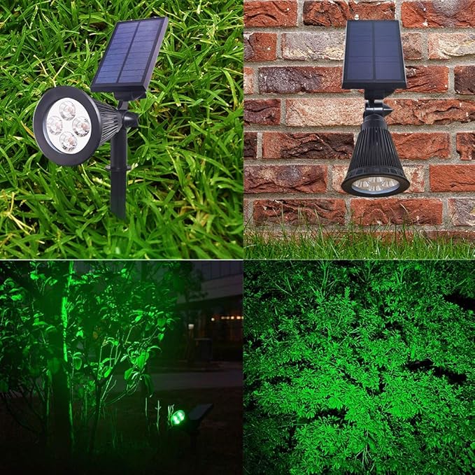 Solar Lights Outdoor Waterproof, 4 LED Landscape Lights, 2 in 1 LED Solar Spotlight for Flag Garden Pathway Yard Patio Lawn Outdoor Decor Lighting (Green)