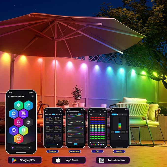 Fitop Permanent Outdoor Lights, 200FT RGB Smart LED Eaves Light, IP67 Waterproof Outdoor Strip Lights, 16 Million Colors, Extendable, App/Remote Control, Music Sync