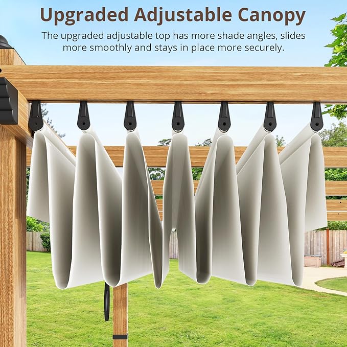 10 x 13 ft Aluminum Pergola with Adjustable Canopy, Outdoor Metal Pergola, Imitation Wood-Grain Sun Shade Shelter for Garden Patio Backyard Deck