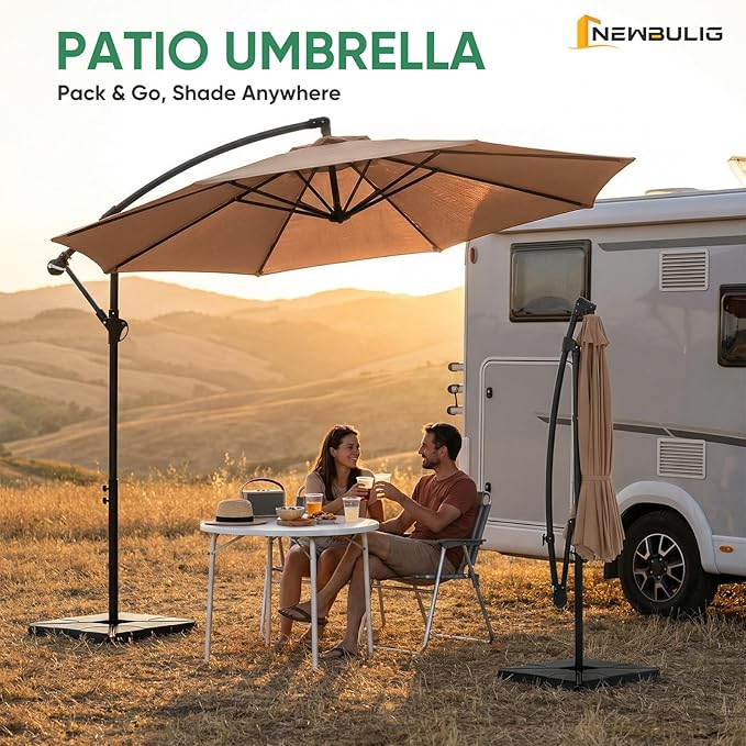 NEWBULIG 10FT Patio Umbrella, Offset Cantilever Outdoor Patio Table Umbrella, UV Protection, Fade Resistant Fabric, Easy Tilt Adjustment for Pool, Deck, Garden, Backyard