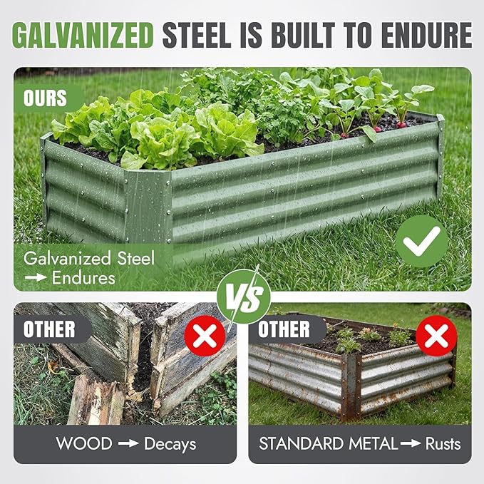 INNO STAGE 2 Pcs 4×2×1ft Galvanized Raised Garden Bed Kit, Galvanized Planter Raised Garden Boxes Outdoor, Large Metal Raised Garden Beds for Vegetables, Flowers, Herbs, and Succulents, OliverGreen