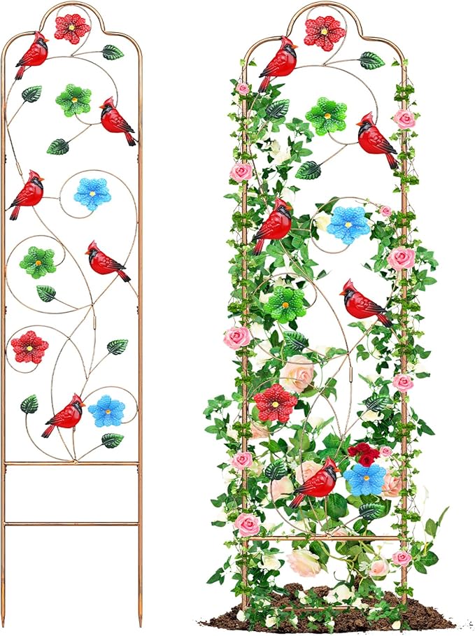 2 Pack Metal Garden Trellis Arched Fence Trellises for Climbing Plants Outdoor, Roses, Vines, Flowers, and Vegetables Support, 60'' H x 12'' W Redbird