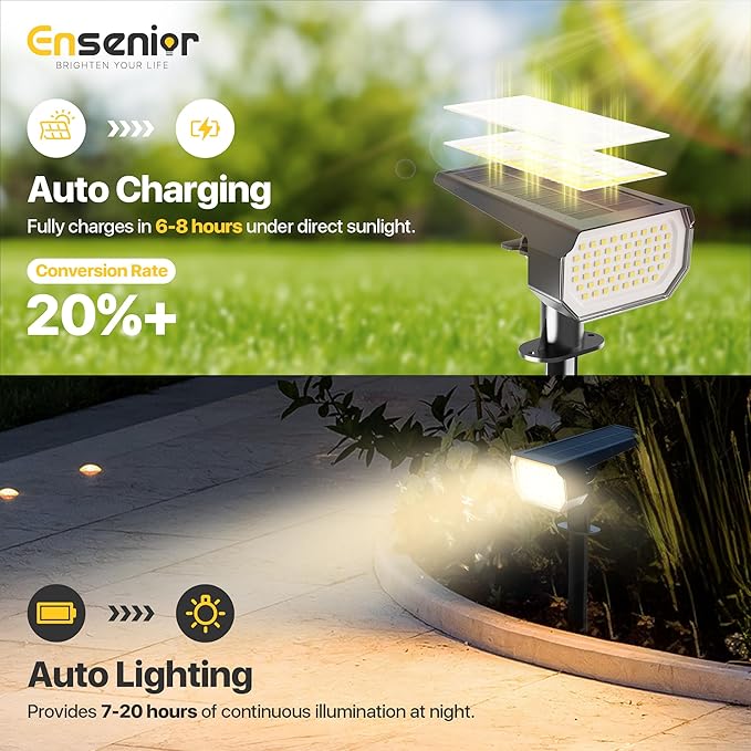 Ensenior Solar Spotlights Outdoor, 56 LEDs Brightness Adjustable 3000K LED Solar Garden Lights, Halloween Christmas Landscape Lighting for Flag/Yard/Pathway, IP65 Waterproof - 4 Pack