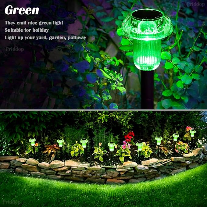 St Patricks Day Decorations Solar Lights Outdoor Pathway Waterproof 8 Pack Green LED Green Stake Acrylic Mushroom Decorative Garden Lights for Yard Landscape Patio Outside