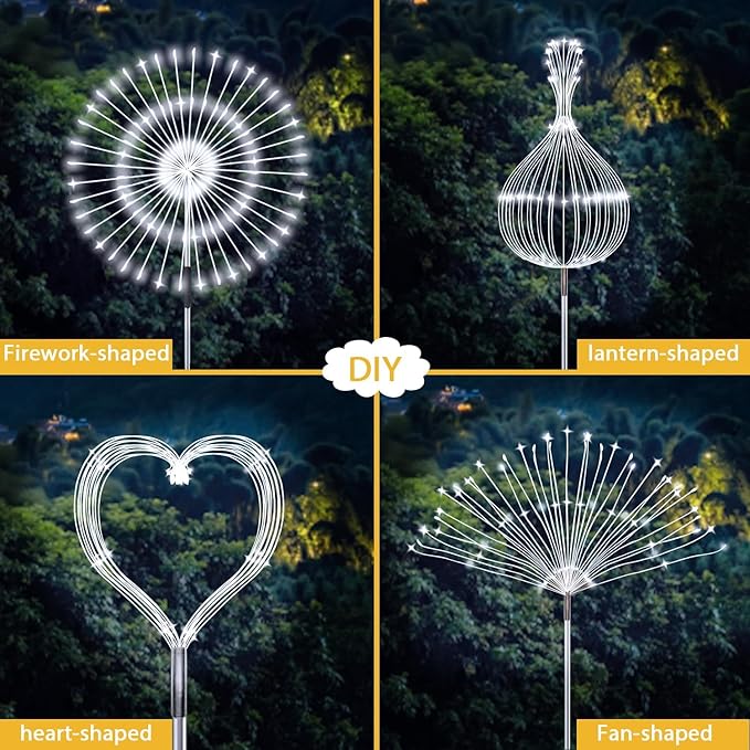 JJGoo Solar Firework Lights, 4 Pack 120 LEDs 2 Lighting Modes Solar Garden Lights Outdoor Waterproof for Yard Patio Walkway Pathway Party Wedding Christmas Decorative - White