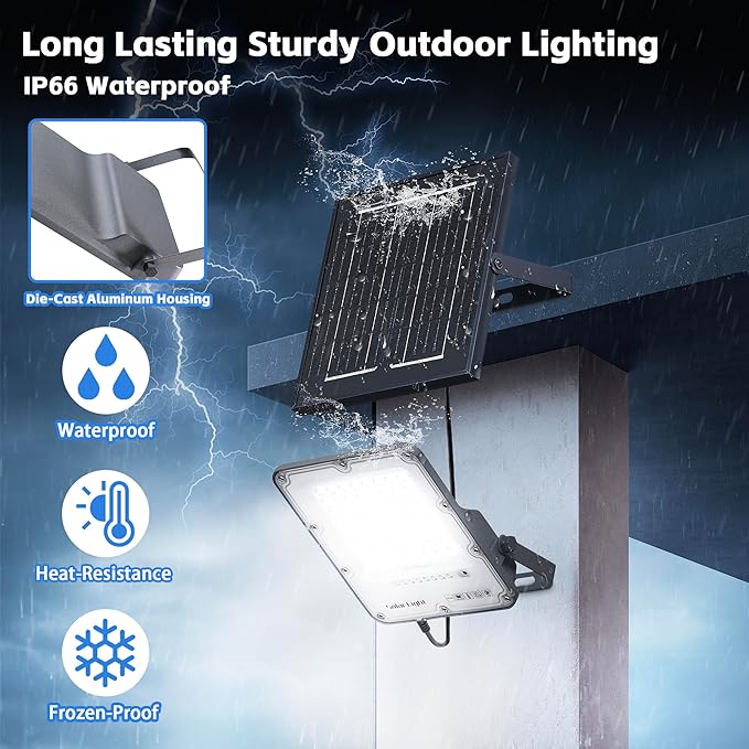 100W Solar Flood Light Outdoor Waterproof, 24000LM 6500K LED Solar Street Light with Remote, Dusk to Dawn Solar-Powered Lamp, Split Type Security Lighting with 13FT Cable for Parking Lot Yard Garage
