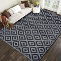 SAND MINE Waterproof Outdoor Rug 8x8 ft, Plastic Reversible Rug, Modern Area Rug, Large Floor Mat for Outdoors, RV, Patio, Backyard, Deck, Picnic, Beach, Camping (8' x 8', Black Grey Lattice)