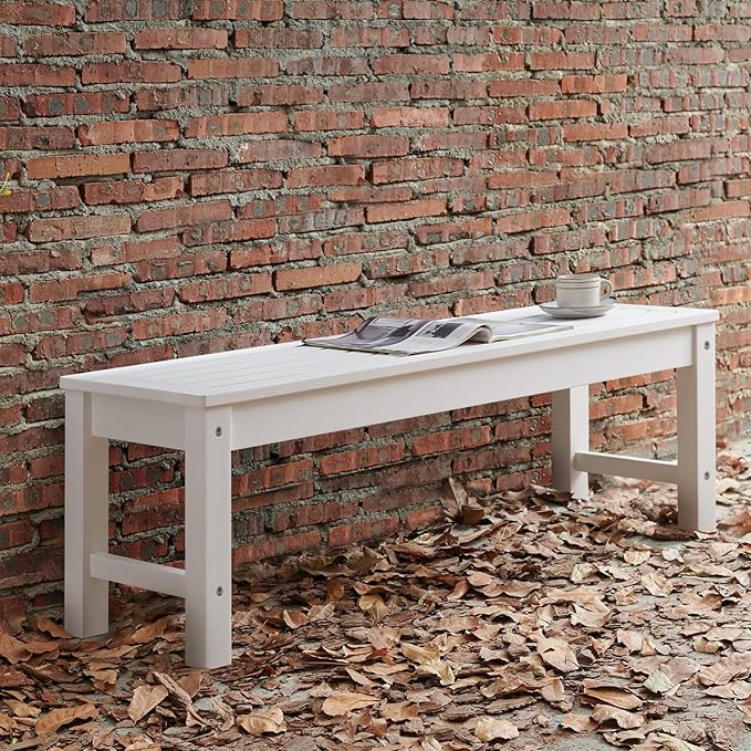 Psilvam Outdoor Bench, Two Person Poly Lumber Porch Bench, Weatherproof Garden Bench That Never Rot and Fade, All-Weather Patio Bench Suit for Garden, Porch, and Park (White)