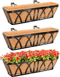 Riare 3 Pack 24 Inch Metal Railing Planter Window Box with Coco Liner- Adjustable Window Flower Boxes for Railings, Hanging Rail Planters for Deck, Balcony, Porch, Fence, Indoor Outdoor Plants
